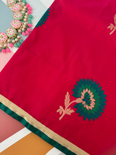 Banarasi Katan Silk Saree | Kadwa weave | Hot Pink | Gold Zari | Handwoven | Silk Mark Certified | Ships from California